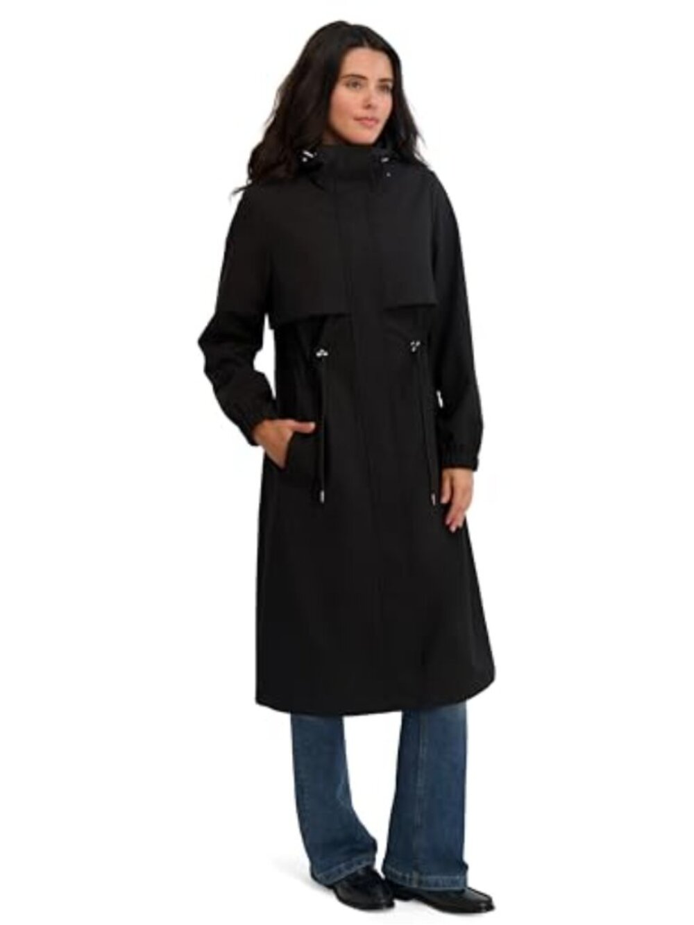 Softshell Trench Coat Lightweight Water-resistant Detachable Hood Windproof